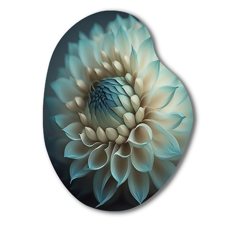 Bleu et blanc fleurs de dahlia IV - art mural asymétrique en forme de poire Dahlia, H 38 po x l 28 po x P 1 po