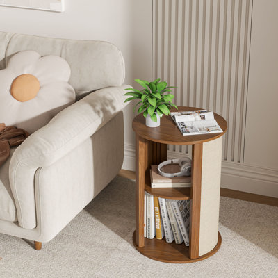 Boho Side Table, 2-tier End Table With Adjustable Shelf And Sackcloth Finish For Living Room, Bedroom