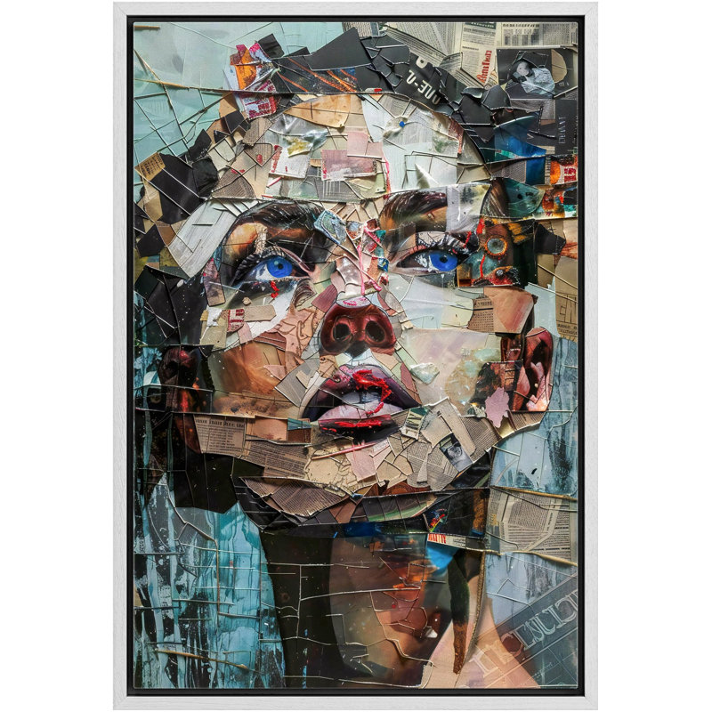 «Fragmented Beauty Modern Mixed Media Portrait Art contemporain contemporain - aucune texture» sur, Blanc, H 24 po x l 16 po