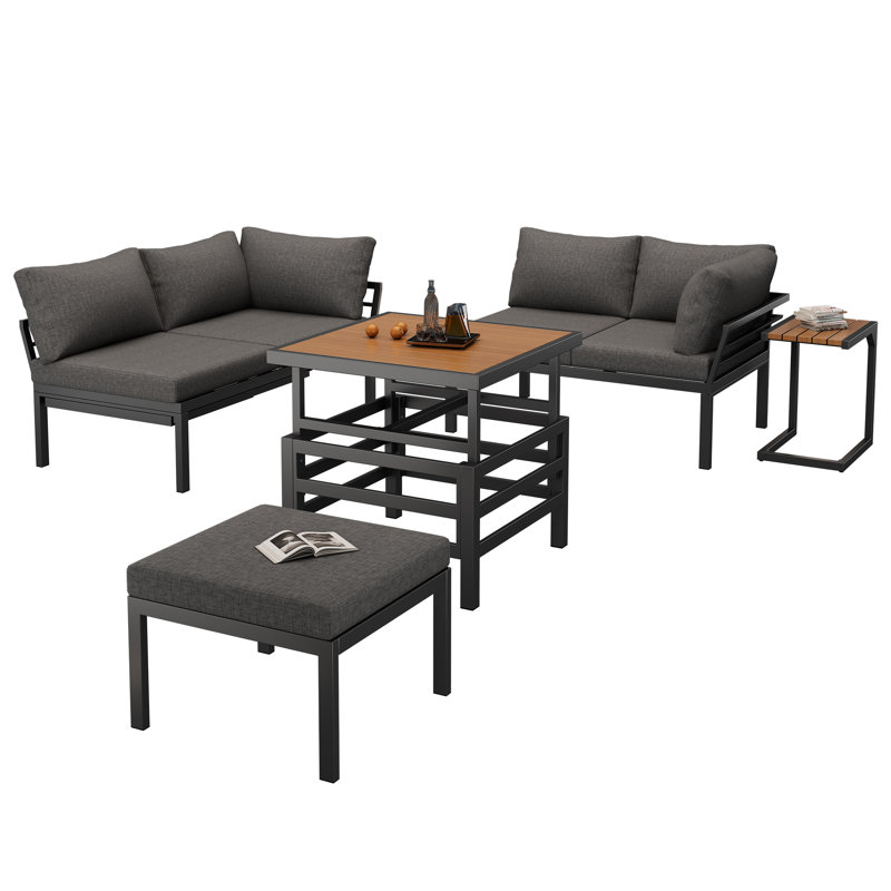 Modern Outdoor Patio Set With Adjustable Table & Extendable Sofa