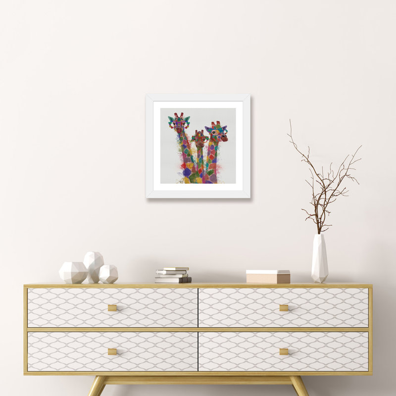 «Rainbow Splash Giraffe Trio» - reproduction, H 16 po x l 16 po x p 1 po, Papier blanc