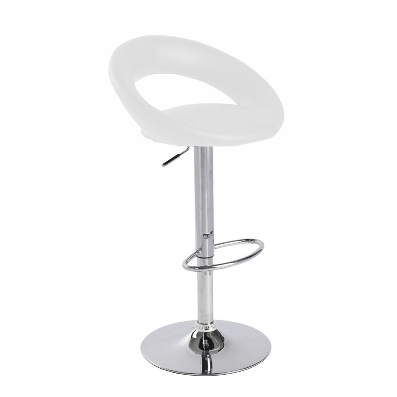 Swivel Adjustable Height Counter Stool, White, Polished Chrome