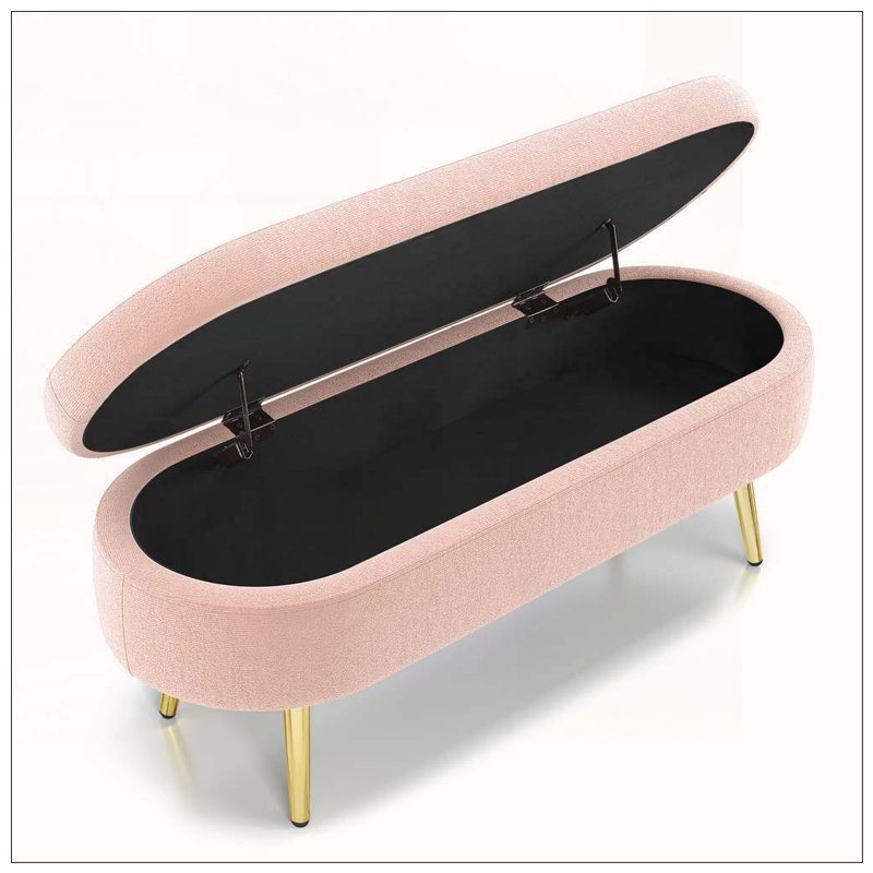 Banc de rangement repose-pieds ovale avec pieds en métal, Rose