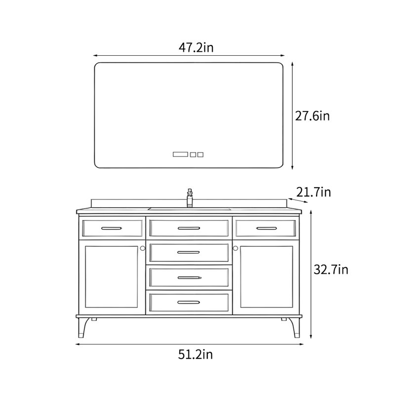 Meuble-lavabo Nordic, Blanc, H 32,7 po x l 51,2 po x P 21,7 po