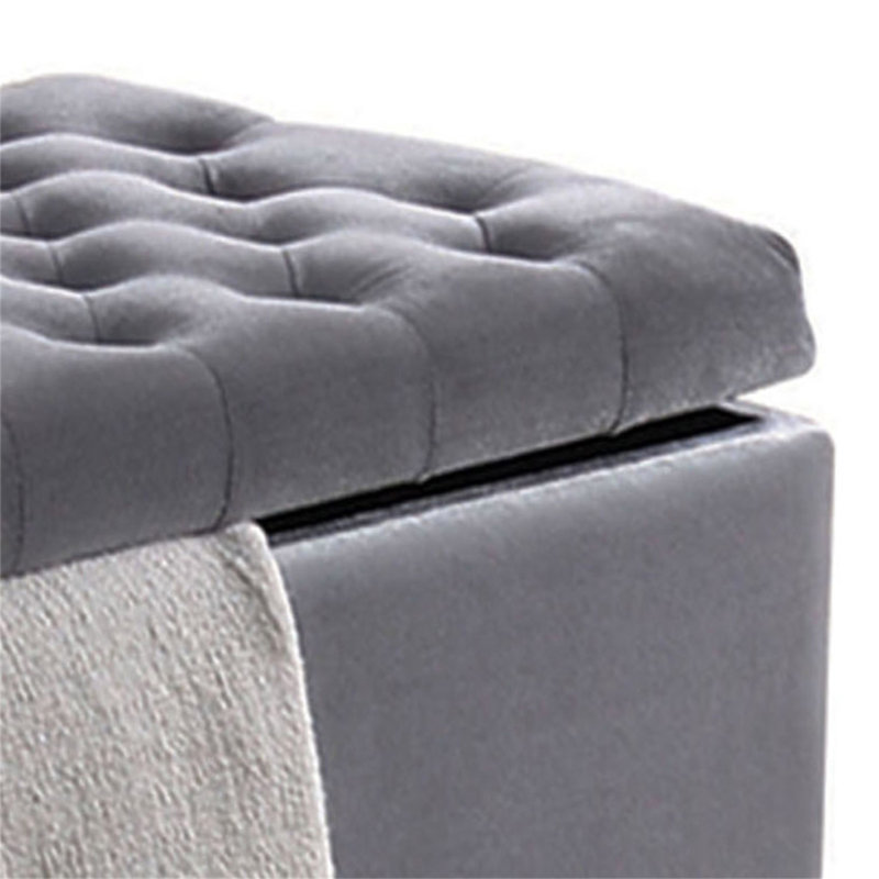 Grey Tufted Storage Bench
