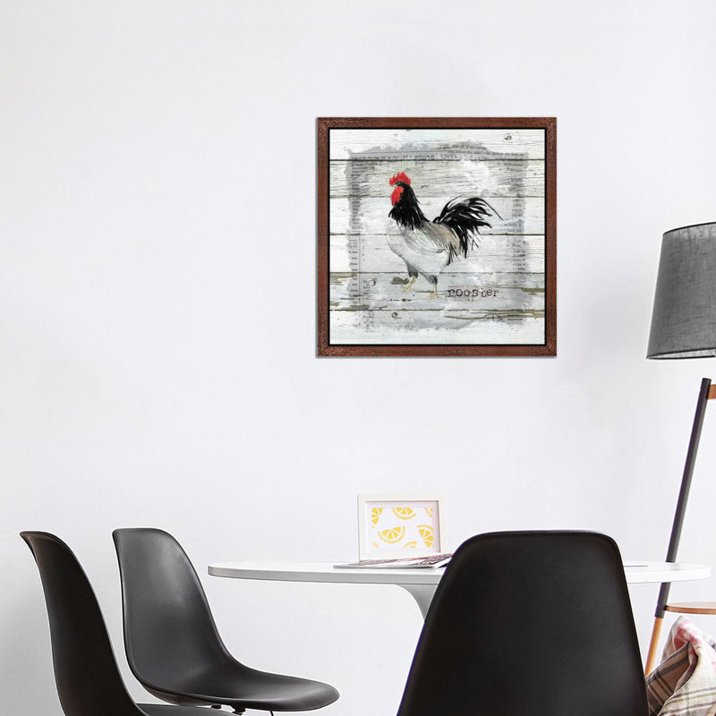 Farmhouse Collage Rooster by Carol Robinson - Floater Frame Print on Canvas, 93.98 cm H x 93.98 cm W, Brown