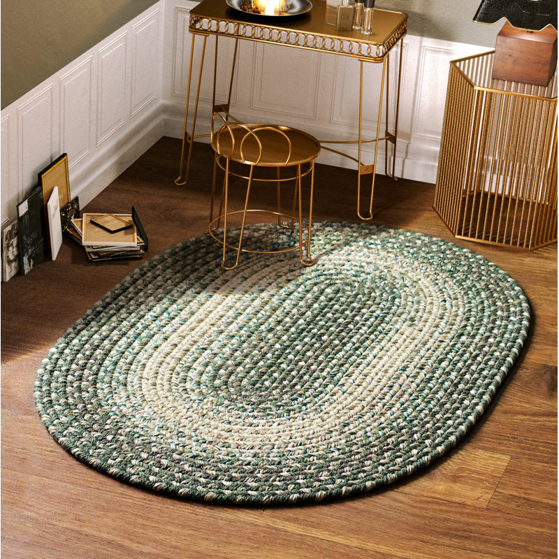 Tapis tressé vert forêt/beige Amabella, Ovale 3 pi x 5 pi