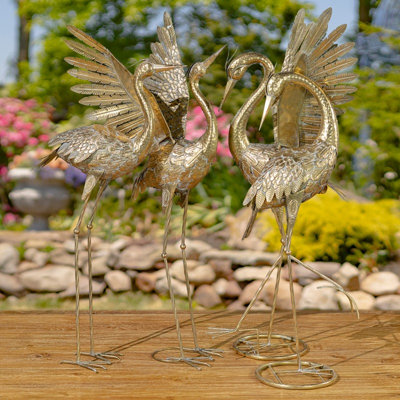 Assorted Metallic Gold Heron Garden Figurines (Set of 4)