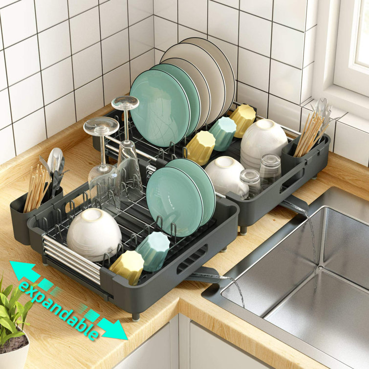 JASIWAY Dish Drying Rack in Sink - Expandable Stainless Steel Dish Drainers  for Kitchen Counter, Dish Dryer Rack for Inside Sink, Over The Sink Dish