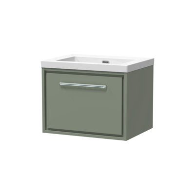 Hudson Reed Lille 600mm Fern Green 1 Drawer  Wall Hung Vanity Unit With Fireclay Basin