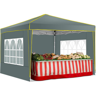 Auvent 10 X 10, auvent tente 10 X 10, abris Ez Up 10 X 10 pour les fêtes, plage, camping, événement, abri de soleil, avec 4 parois latérales et sac de transport, 4 piquets, cordes et sacs de sable