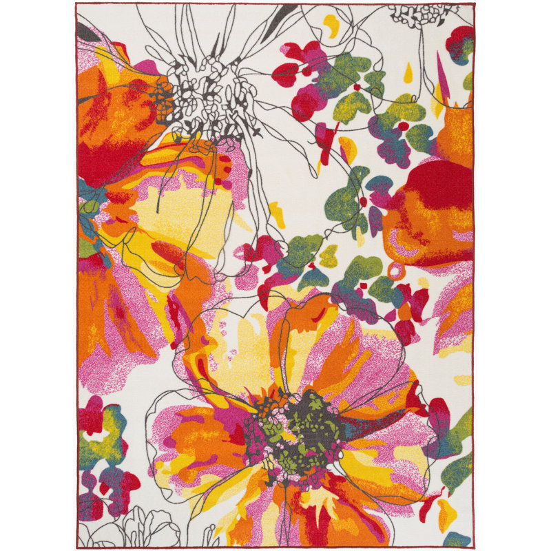 Tapis antidérapant florent orange / rose / ivoire Florentia, Rectangle 1 pi 8 po x 2 pi 6 po