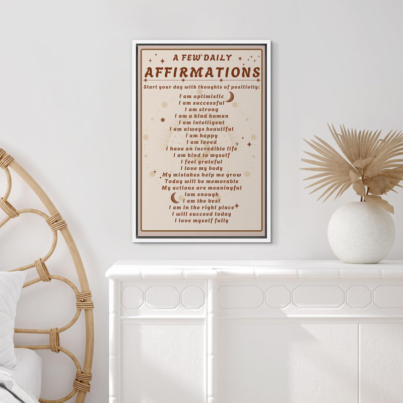 "Daily Affirmations", citations inspirantes sur l'art textuel sur toile, H 36 po x l 24 po x P 1,5 po, Blanc