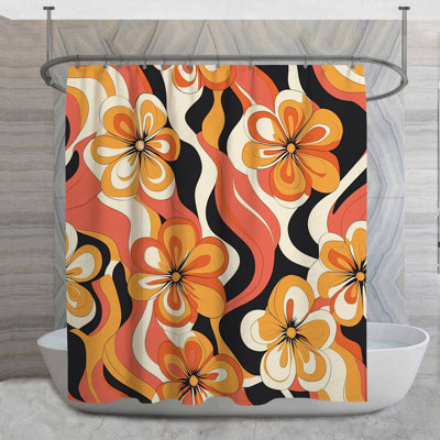 Retro Flowers Shower Curtain -  Vintage Bathroom Decor Mid Century Modern