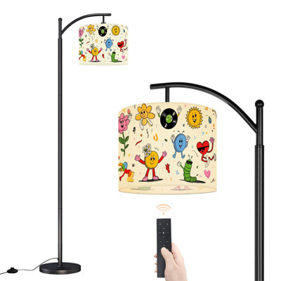 Arc Floor Lamp Set 70s groovy Collection cartoon characters doodle smile face heart Floor Lamps with Remote LED Lights Adjustable Lamp Shades Tall Standing Lamps for Reading Office Living Room