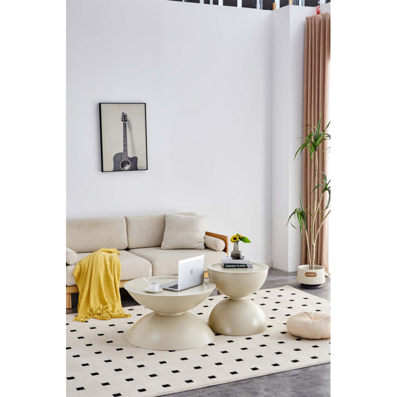 Ensemble de 2 tables basses rondes avec rangement et plateau mobile, table d'appoint multifonctionnelle pour la vie moderne MILK