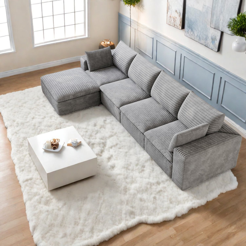 Canapés à compression, canapé modulaire en velours côtelé de 134 pouces pour maison moderne