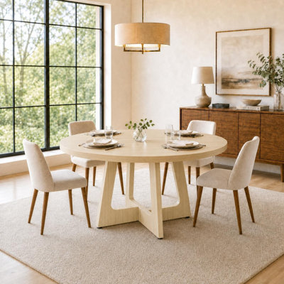 47" Round Dining Table for 4-6, Farmhouse Wood Circle Table with Mid-Century Style, Sturdy MDF for Kitchen Dining Room