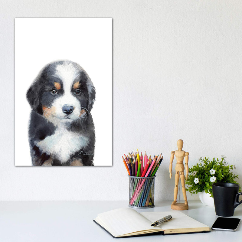 Bouvier bernois par Watercolor Luv - reproduction d'art, H 12 po x l 8 po x P 0,75 po, Toile tendue, Pas de tapis
