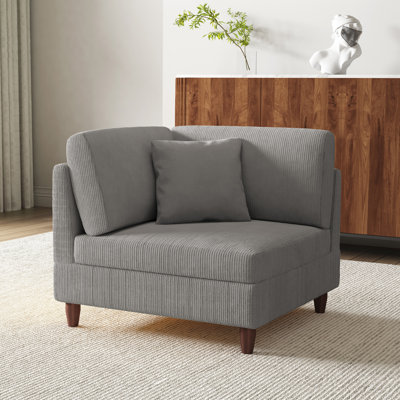 Fauteuil rembourré en velours côtelé gris clair avec dossier rembourré, module de fauteuil simple avec accoudoirs pour canapé modulaire