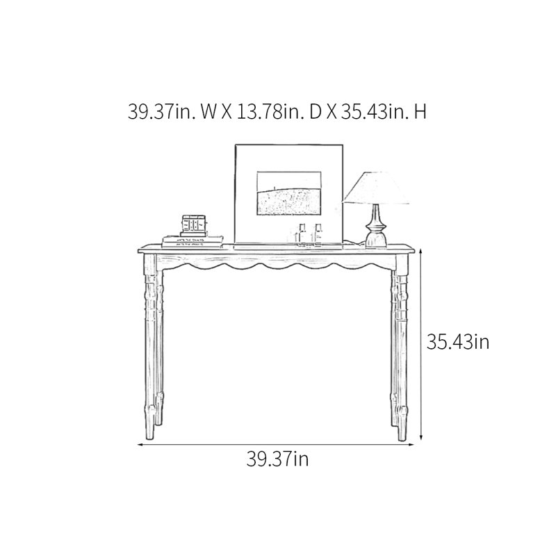 Retro Minimalist Art Solid Wood Console Table, 35.43" H x 39.37" W x 13.78" D