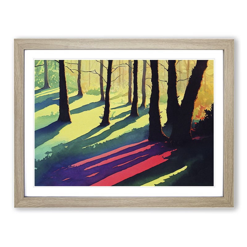 Summer Forest Colours - Single Picture Frame Painting, 25cm H x 34cm W x 2cm D, Oak Framed