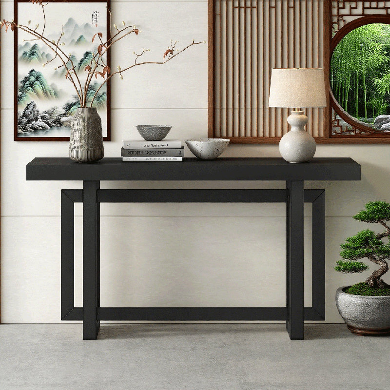 Unique Triple Rectangle Design Console Table With Lower Solid Wood Legs