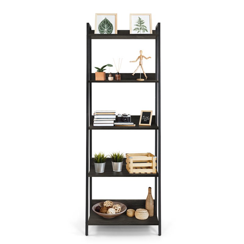 CAPHAUS  Ladder Bookshelf, Bookcase Shelf Storage Rack Organizer, Black/Matte Black
