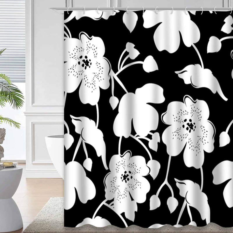Rideau de douche imperméable à motif floral sans soudure Tropic Noir, L 72 po x l 72 po