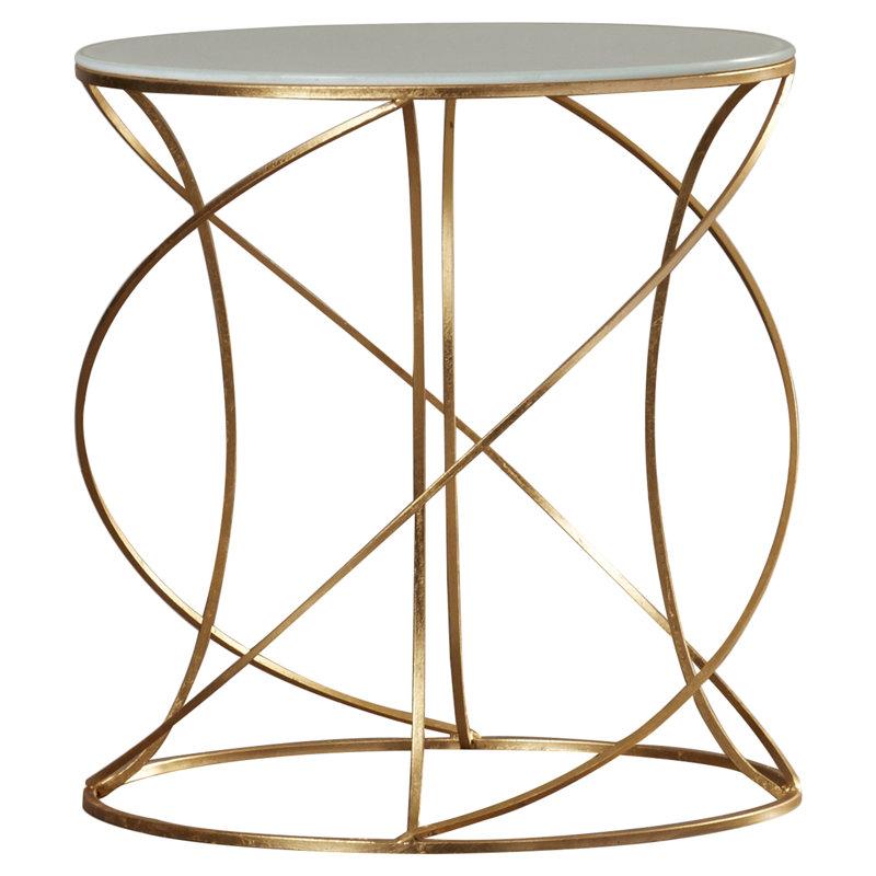 Jeffrey Glass Top Pedestal End Table, Gold/White Glass
