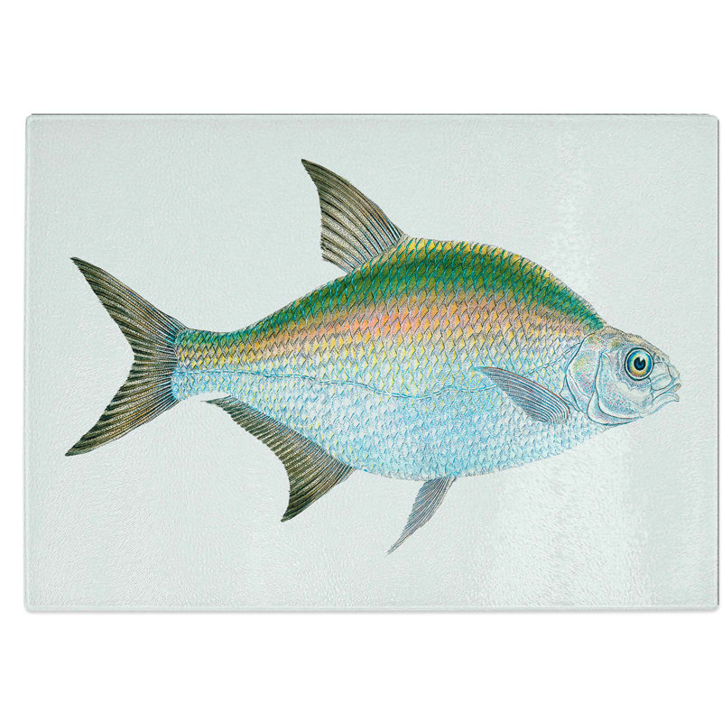 Tempered Glass Bream Fish Chopping Board, 39 cm W x 28.5 cm L
