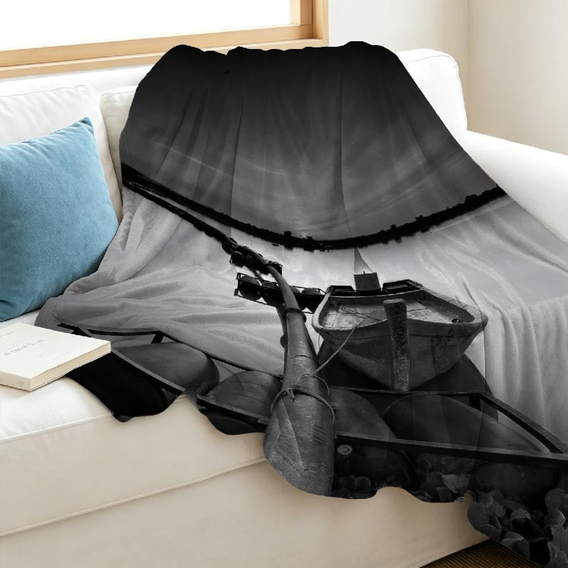 Jeté en molleton noir ultra doux en flanelle, impression d'un seul côté, Throw 40" x 50"