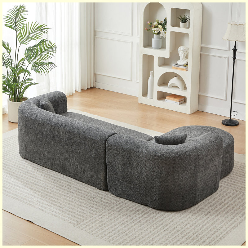 Canapé modulaire d'inspiration nuage 124,4 po Corduroy sans assemblage requis (gris), L 109,4 po, Tissu gris