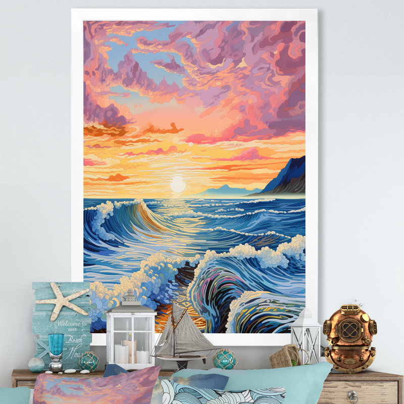Rainbow Ocean Sunrise IV sur toile, H 32 po x l 24 po x P 1 po, Cadre simple blanc