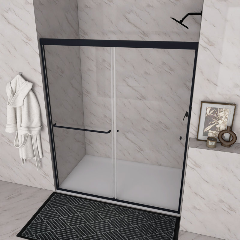 60 x 72 Matte Black Sliding Shower Door with Clear Glass