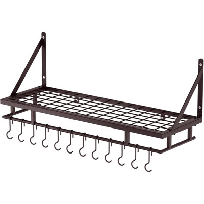 Support mural pour casseroles de 76 cm (30 po), bronze huilé, capacité de 40 kg (88 lb), 12 crochets, style campagnard
