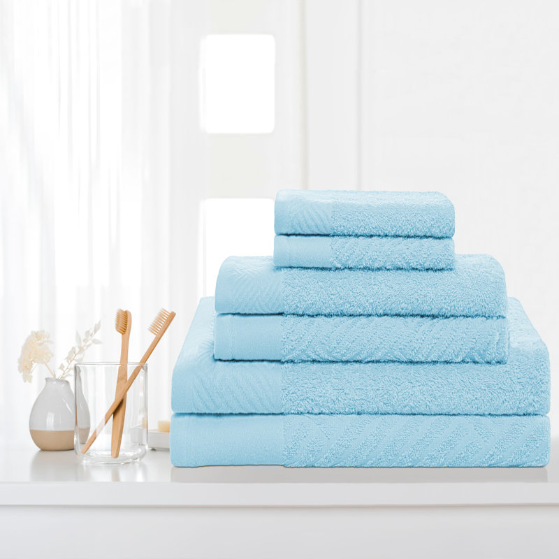 Aldin 6 Piece Certified Certified Egyptian Cotton Towel Set, Sky Blue