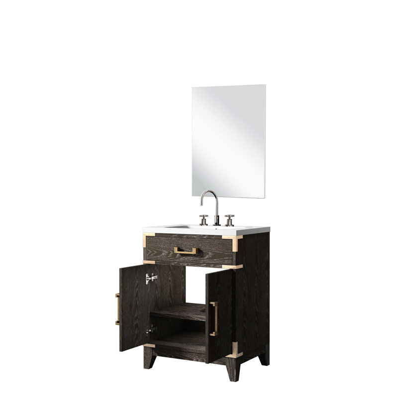 Meuble-lavabo en chêne brun avec comptoir en acrylique, 24 po X P 18 po, miroir, robinet simple 24 x 18, inclus