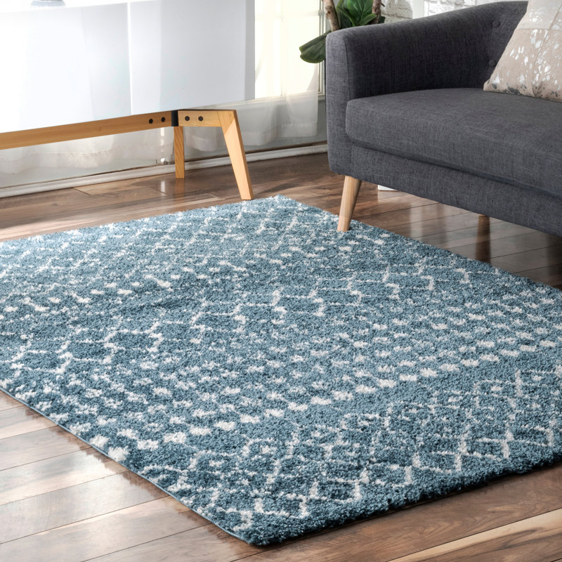 Tapis bleu clair à poils longs Missouri, Rectangle 4 pi x 6 pi