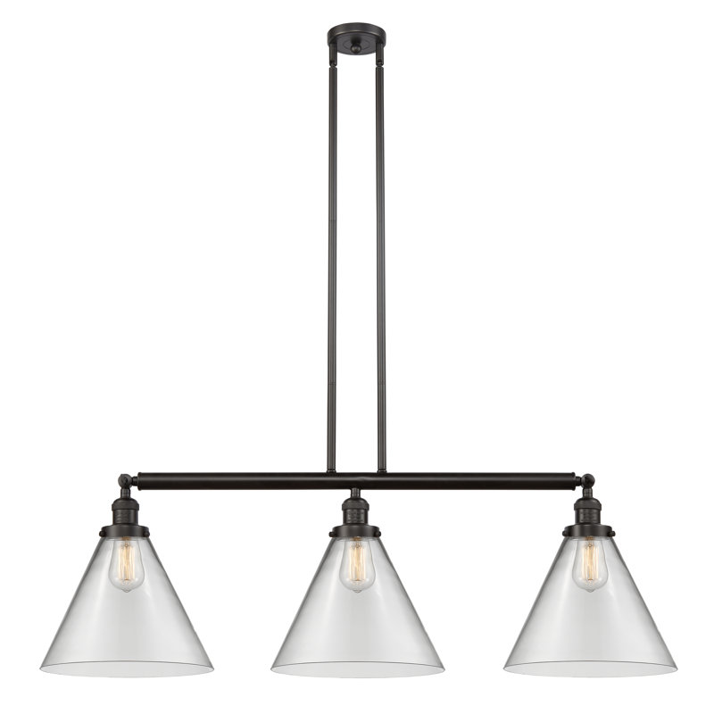 Luminaire suspendu linéaire à 3 lumières pour îlot de cuisine Lemmon, Transparent, Bronze huilé, DEL