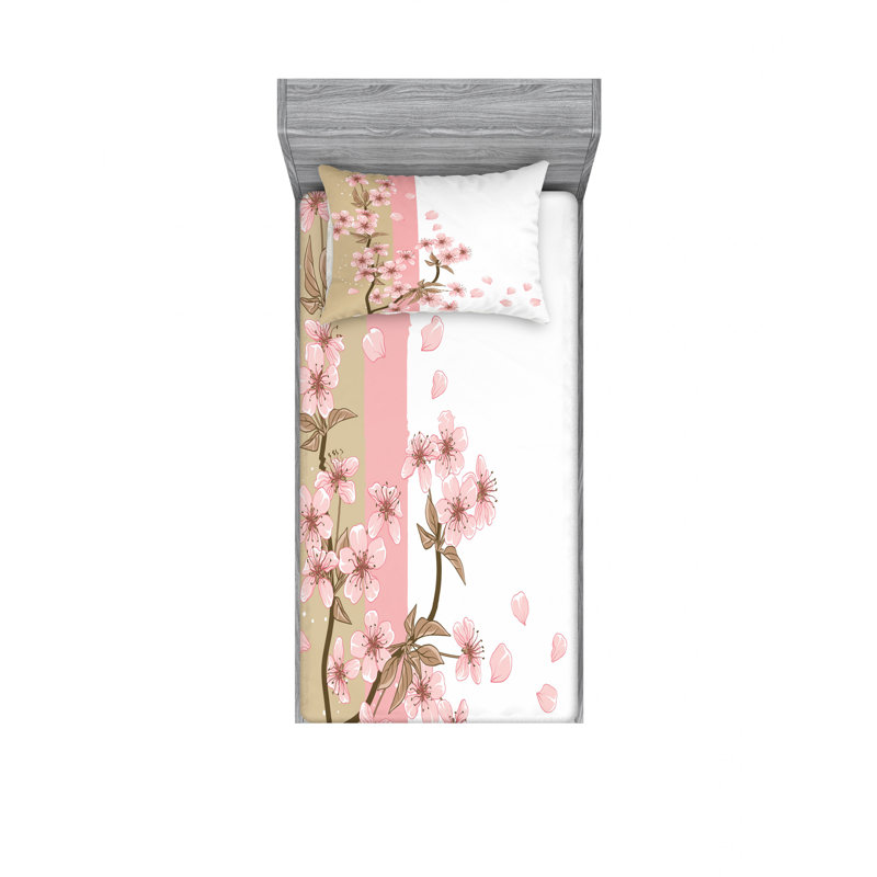 Microfiber Floral Sheet Set, Twin Sheet Set with Fitted Sheet, Blooming Hydrangea Flowers