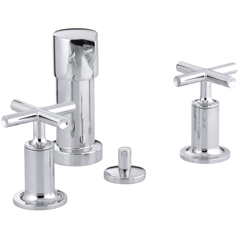 Purist Vertical Spray Bidet Faucet with Handles, Polished Chrome, Cross