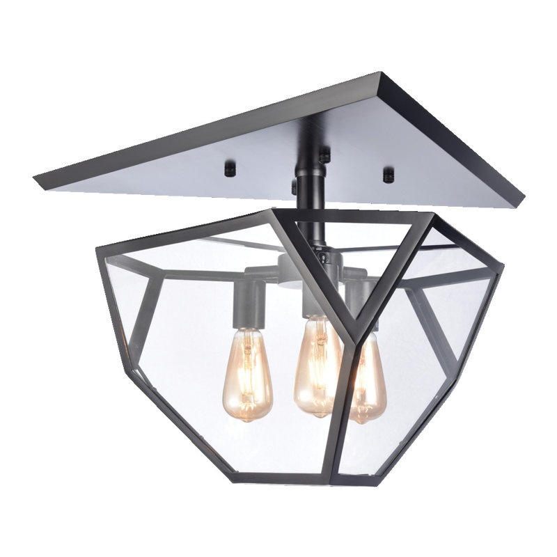 3-Light 21" Architectural Glass Semi-Flush Mount
