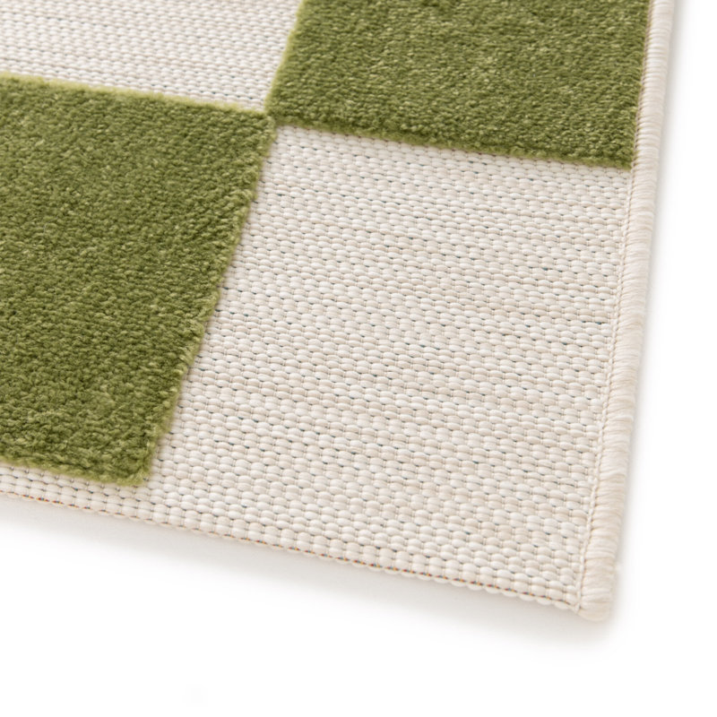 Kiki Chequered Machine Woven Relief Indoor Outdoor Green Area Rug, Rectangle 123 x 170cm