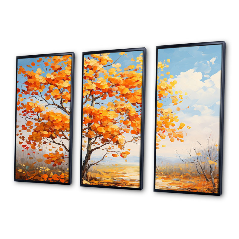 «Orange American Basswood Essence IV», art mural arbre, Cadre flottant noir, H 28 po x l 36 po x P 1 po