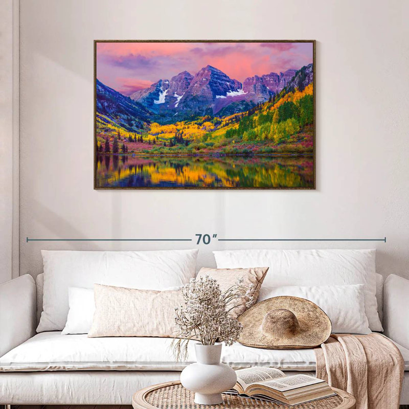 Beauté d'automne Maroon Bells, Cadre flottant noyer, 43 po x 29 po