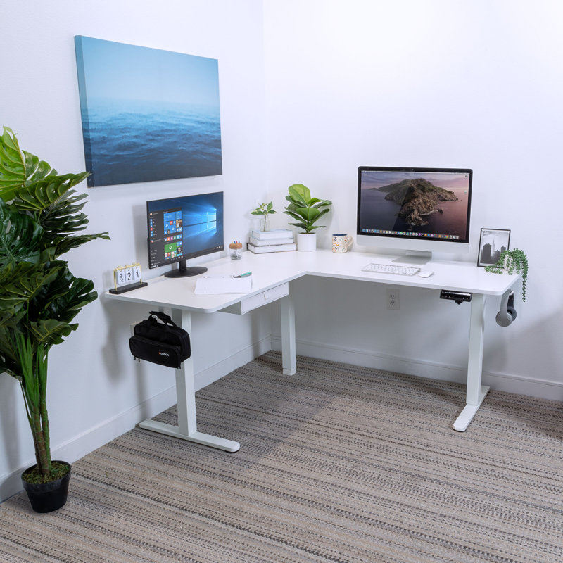 Mount-it Large Electric Adjustable Desk For Corners, Standing Desk With Smooth Ergonomic Adjustment