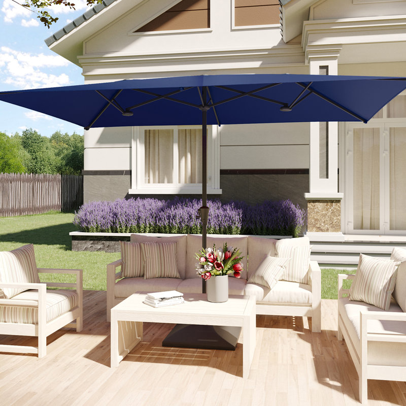 Parasols de table de patio à double face avec auvent résistant aux rayons UV et manivelle, L 10 pi x P 6,5 pi x H 7,8 pi