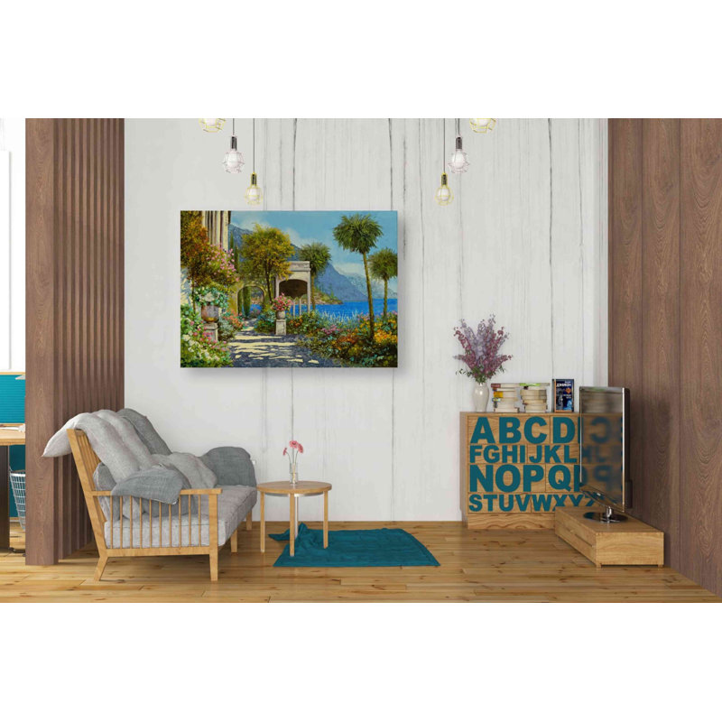 "Passeggiata Al Lago" par Guido Borelli - peinture sur toile tendue, H 26 po x l 34 po x P 1,5 po
