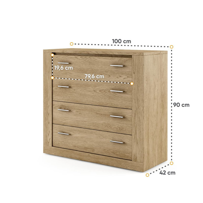 Neeyah 3 Door Manufactured Wood Wardrobe, Oak Shetland